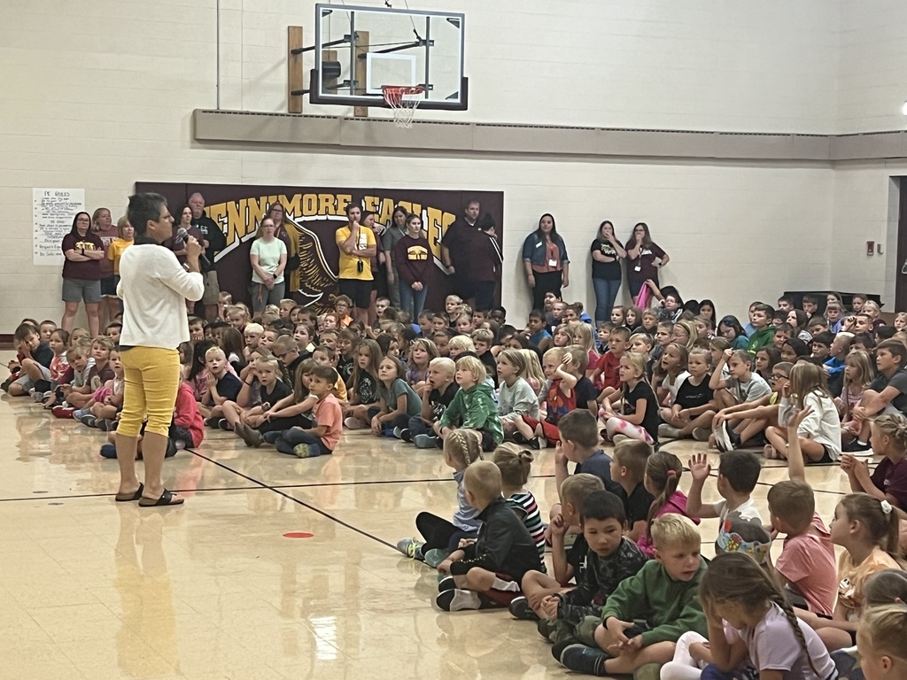 Mrs. Burkum - principal- talks to all the FES students in the gym on Fennimore Friday