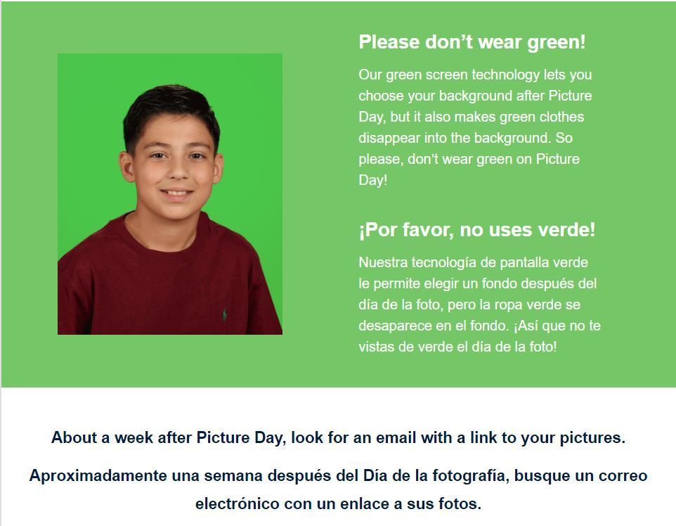 don't wear green on picture day